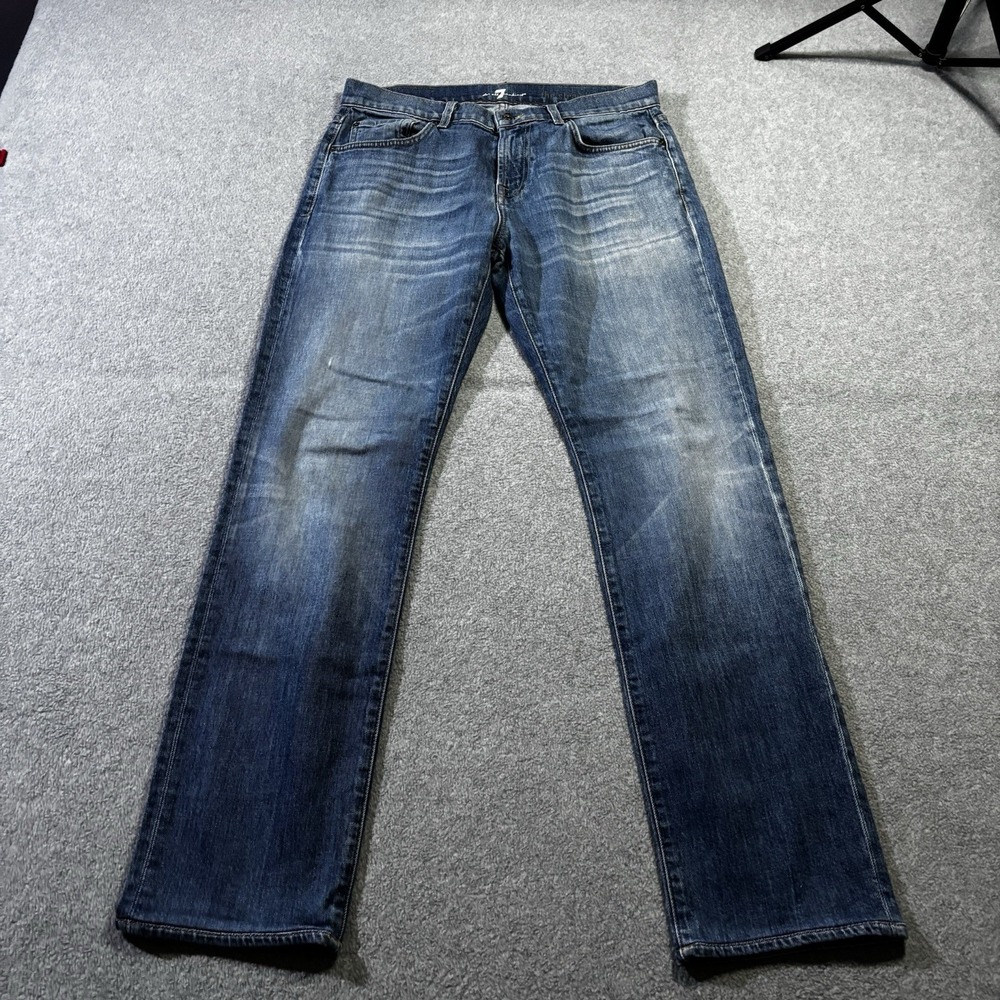 7 For All Mankind Men's The Straight Jeans Size 31 Scot Blue Denim USA